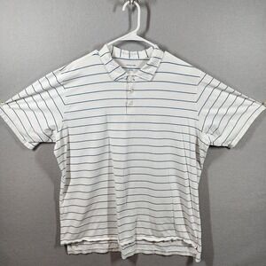 B Draddy Polo Shirt Mens 2XL White‎ Blue Green Stripe Pima Cotton Golf Classic